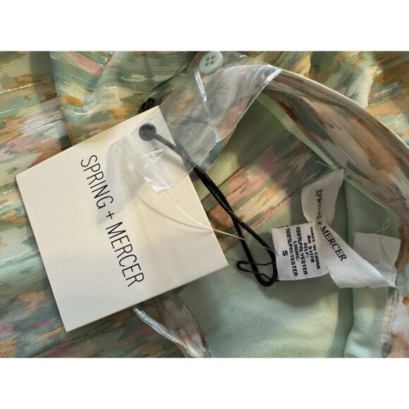 Spring & Mercer Watercolor Chiffon Midi Prairie Dress Small Long Sleeve NEW - Picture 11 of 16